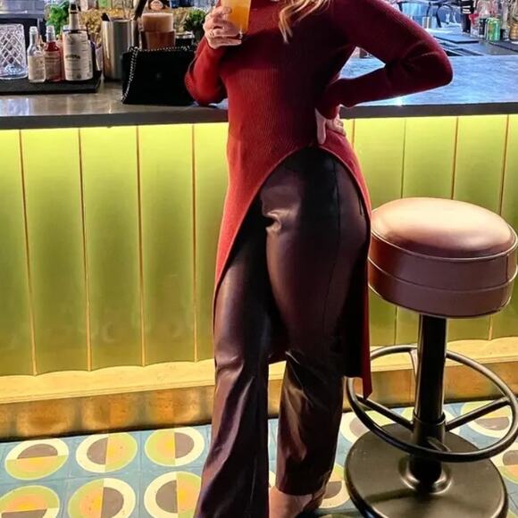 Marissa Web Brown Faux Leather Kick Flare Pants Size 14 Slimming Career $325 - Picture 6 of 12